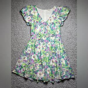 Mittoshop Dress Womens Small Mini Floral Cap Sleeve Ruffles Lined Vneck Flowy